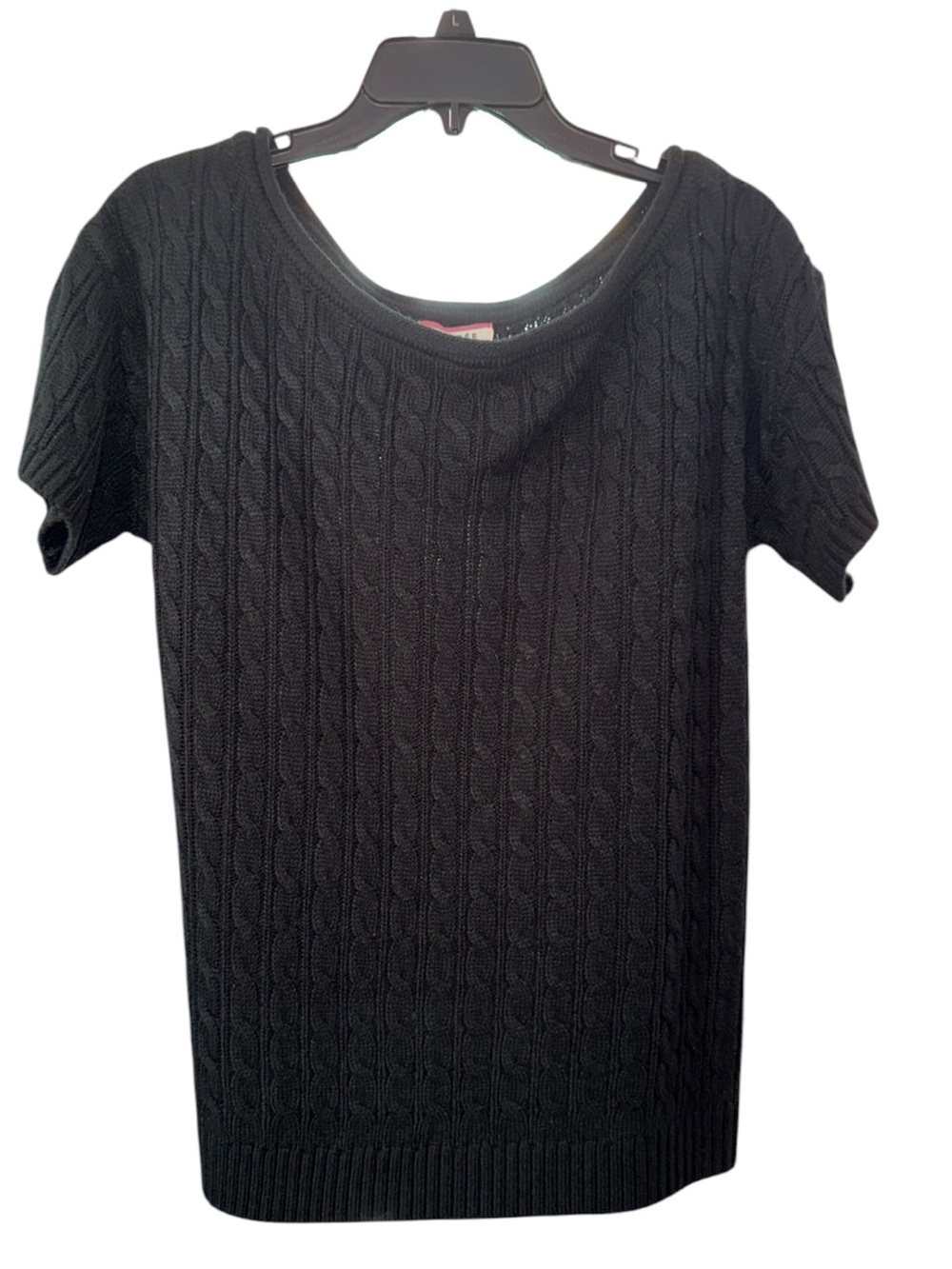 NWT Andree by Unit Black Short Sleeve Cable Knit Sweater Top Scoop Neck Size M